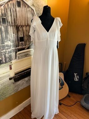 Lulu's White V-Neck Ruffle Maxi Dress